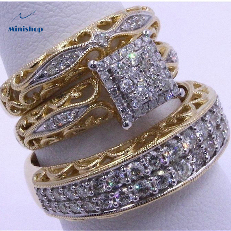 Women New Fashion 3 piece Diamond Lovers Jewelry Rng Legend of Zelda Ring Lady Dress Accessories