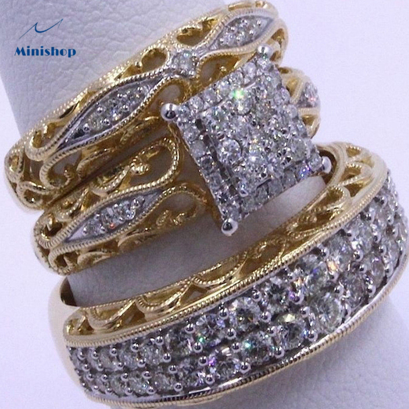 Women New Fashion 3 piece Diamond Lovers Jewelry Rng Legend of Zelda Ring Lady Dress Accessories