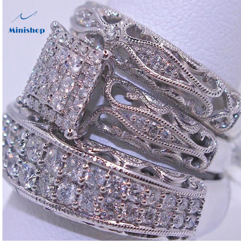 Women New Fashion 3 piece Diamond Lovers Jewelry Rng Legend of Zelda Ring Lady Dress Accessories