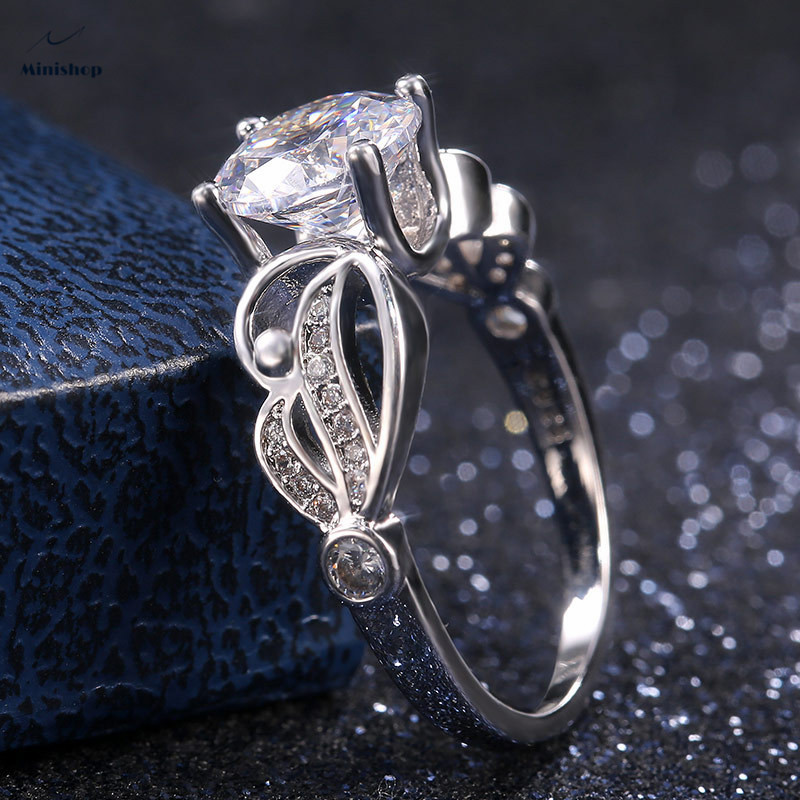 Zircon Diamond Ring Women&apos;s Engagement Ring Lady Marriage Proposal Ring Dress Jewelry Gift