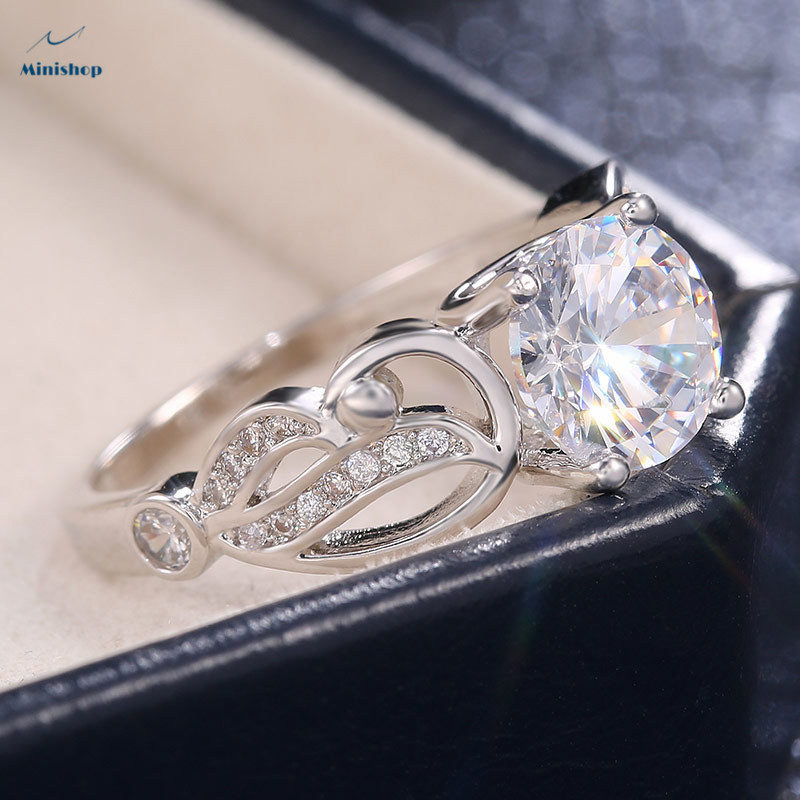 Zircon Diamond Ring Women&apos;s Engagement Ring Lady Marriage Proposal Ring Dress Jewelry Gift