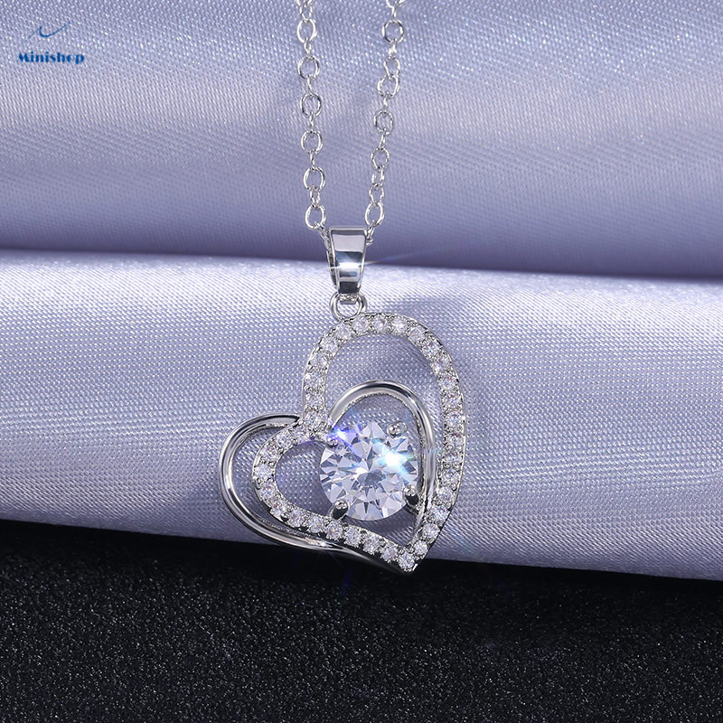 Women&apos;s Necklace Love Full Diamond Heart Necklace Valentine&apos;s Day Lovers Pendant Dress  Jewelry Gift