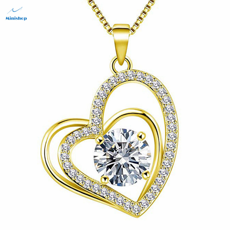 Women&apos;s Necklace Love Full Diamond Heart Necklace Valentine&apos;s Day Lovers Pendant Dress  Jewelry Gift