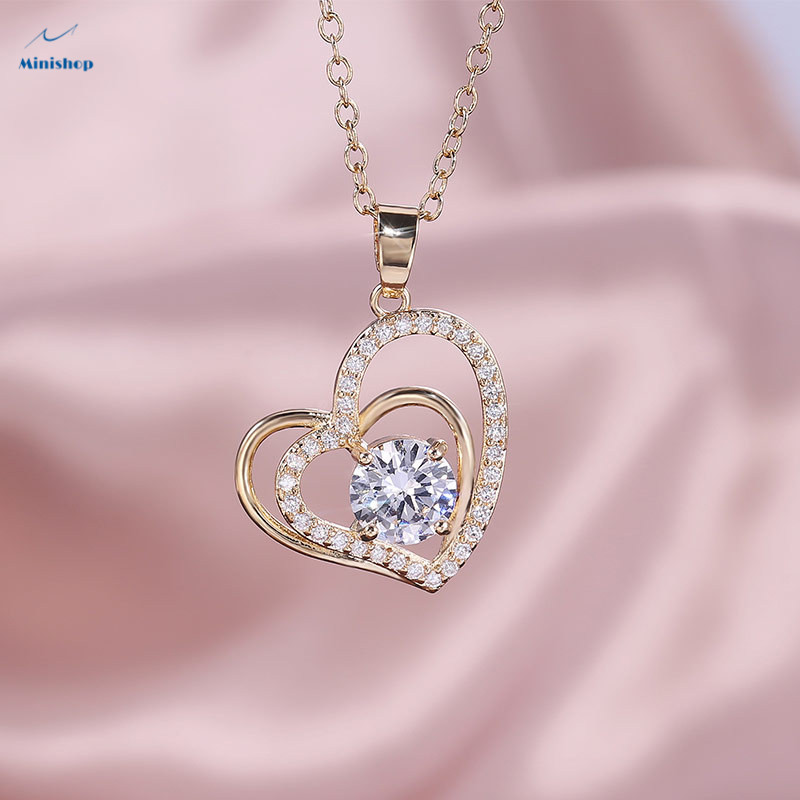 Women&apos;s Necklace Love Full Diamond Heart Necklace Valentine&apos;s Day Lovers Pendant Dress  Jewelry Gift