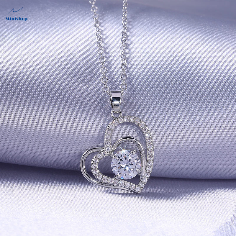 Women&apos;s Necklace Love Full Diamond Heart Necklace Valentine&apos;s Day Lovers Pendant Dress  Jewelry Gift