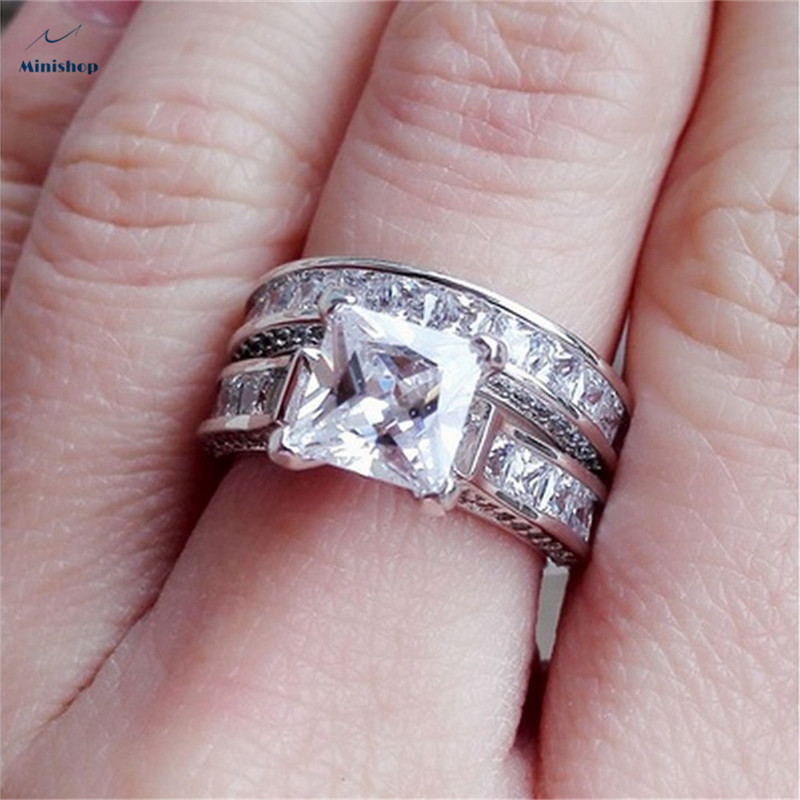 Women&apos;s Ring Zircon Diamond Wedding Rings a pair of Diamond Set lady&apos;s Rings Dress Jewelry Gift