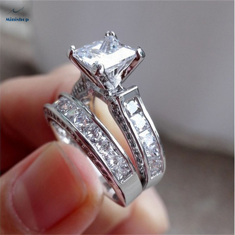 Women&apos;s Ring Zircon Diamond Wedding Rings a pair of Diamond Set lady&apos;s Rings Dress Jewelry Gift