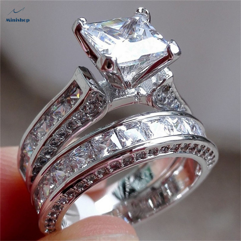 Women&apos;s Ring Zircon Diamond Wedding Rings a pair of Diamond Set lady&apos;s Rings Dress Jewelry Gift