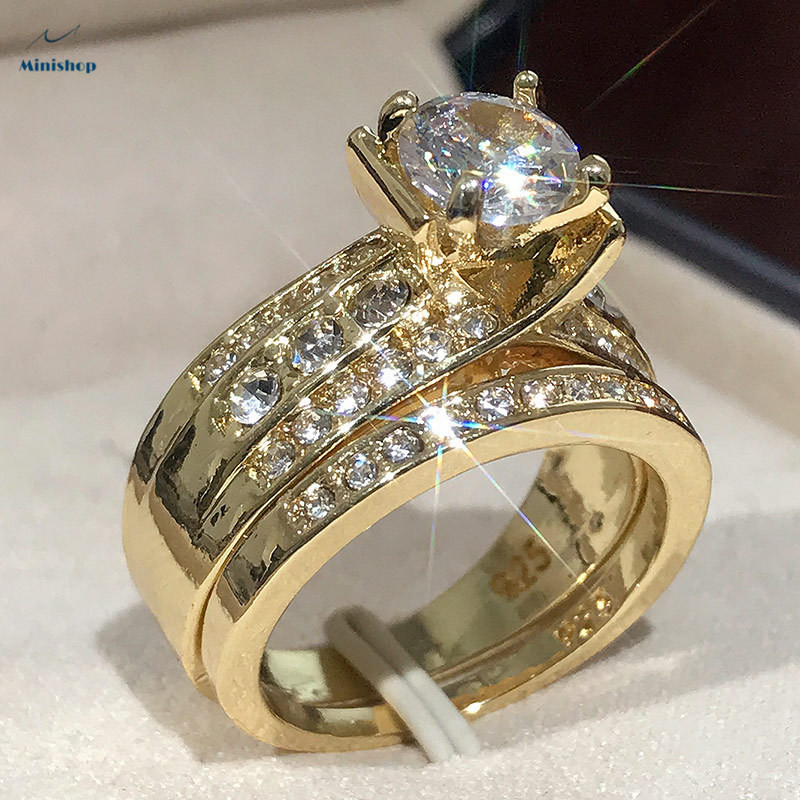 Women&apos;s New Fashion Zircon Diamond Point Diamond Pair Ladies Wedding Ring Dress Accessories Jewelry