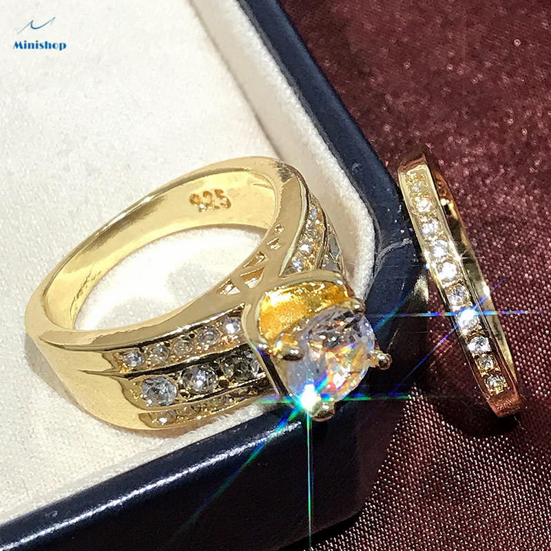 Women&apos;s New Fashion Zircon Diamond Point Diamond Pair Ladies Wedding Ring Dress Accessories Jewelry