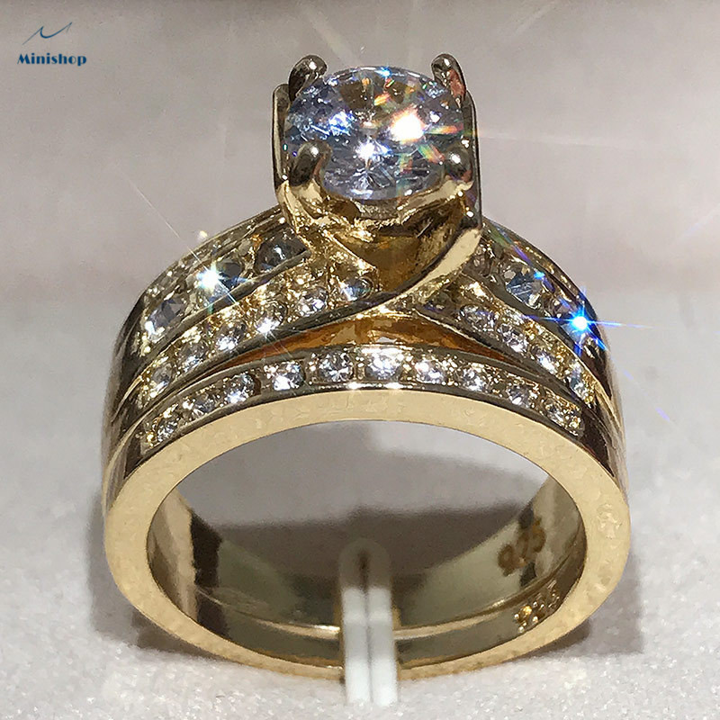Women&apos;s New Fashion Zircon Diamond Point Diamond Pair Ladies Wedding Ring Dress Accessories Jewelry