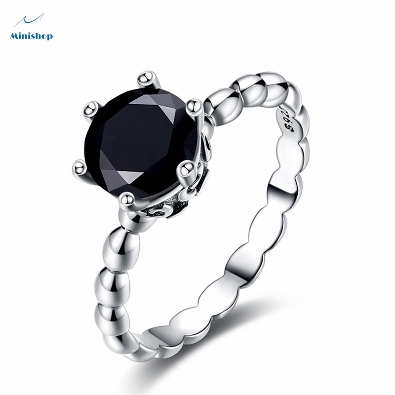 Women Diamond Vintage 925 Silver Plated Ring Six-claw Zircon Crown Ring Lady Dress Watches Jewelry