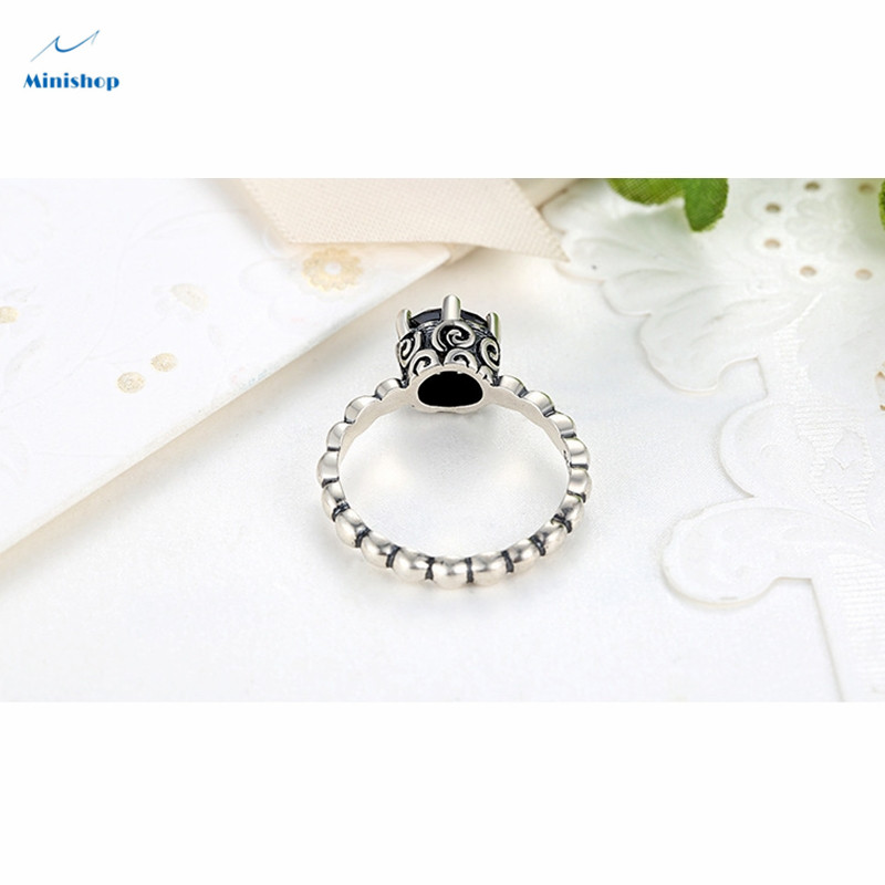 Women Diamond Vintage 925 Silver Plated Ring Six-claw Zircon Crown Ring Lady Dress Watches Jewelry