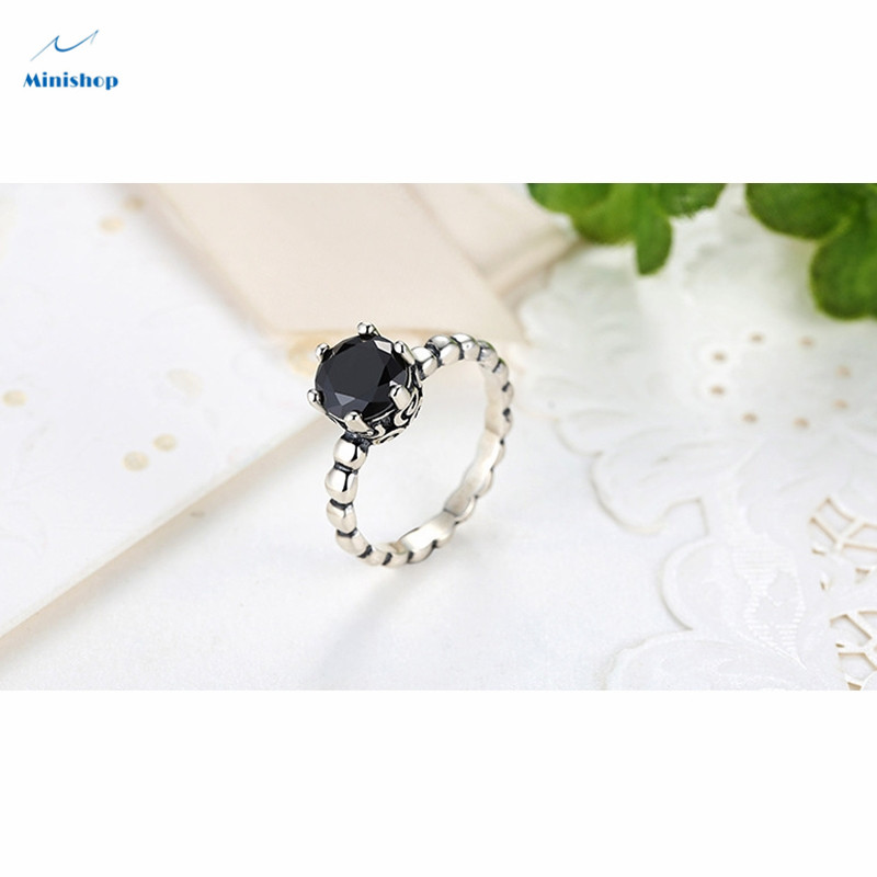 Women Diamond Vintage 925 Silver Plated Ring Six-claw Zircon Crown Ring Lady Dress Watches Jewelry