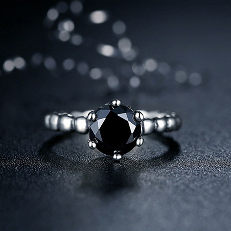 Women Diamond Vintage 925 Silver Plated Ring Six-claw Zircon Crown Ring Lady Dress Watches Jewelry