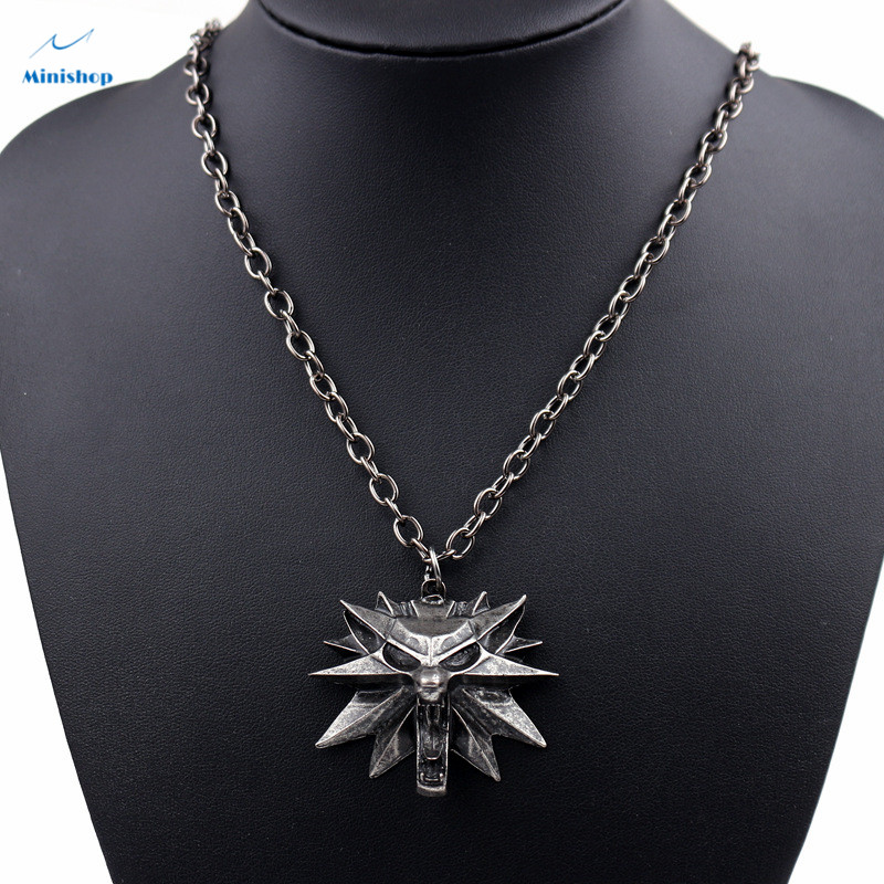 Witcher 3 Wizard 3 Wolf Head Pendant Necklace for Men Boy Fashion Hiphop T-shirt Watches Accessories