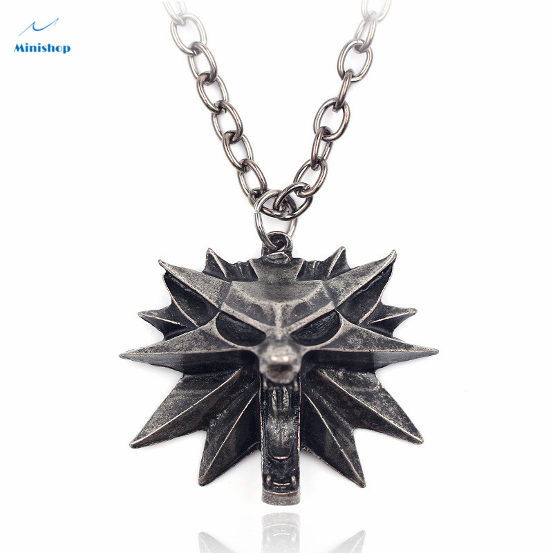 Witcher 3 Wizard 3 Wolf Head Pendant Necklace for Men Boy Fashion Hiphop T-shirt Watches Accessories