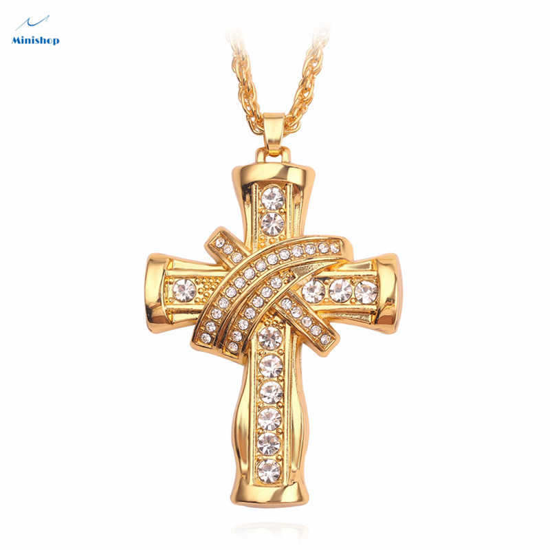 Creative Men Fashion Domainly Diamond 3D Cross Pendant Necklace Shirts Chain Accessories Jewelry