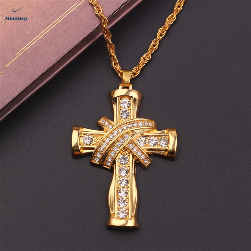 Creative Men Fashion Domainly Diamond 3D Cross Pendant Necklace Shirts Chain Accessories Jewelry