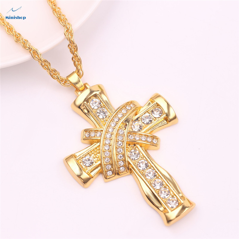 Creative Men Fashion Domainly Diamond 3D Cross Pendant Necklace Shirts Chain Accessories Jewelry