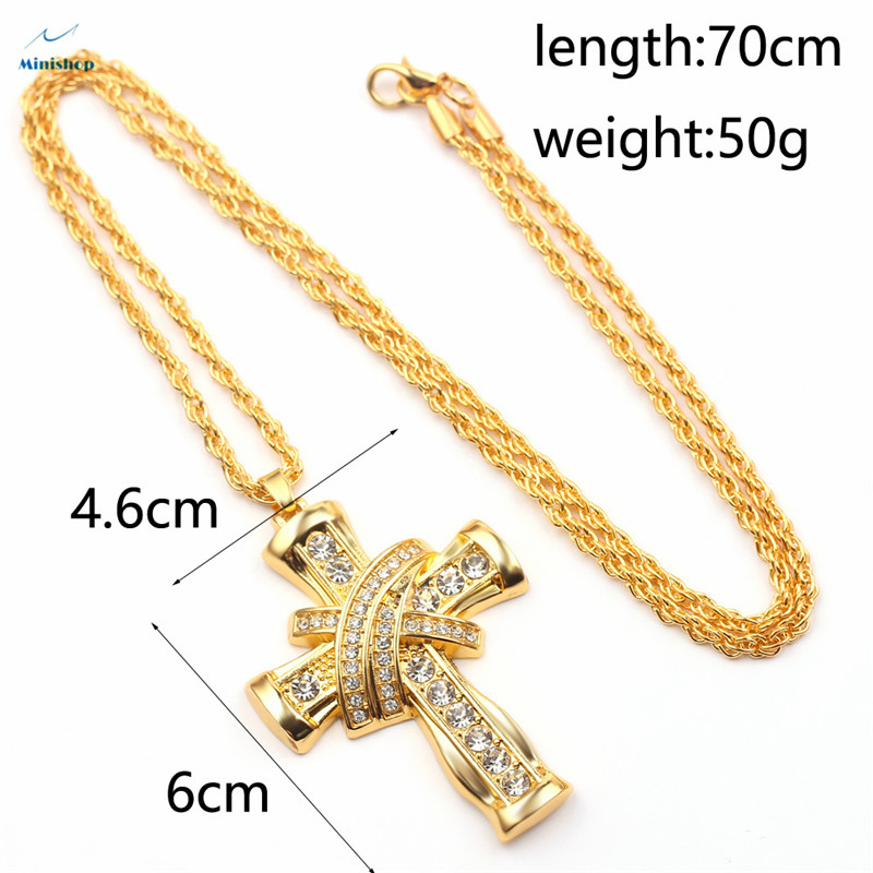 Creative Men Fashion Domainly Diamond 3D Cross Pendant Necklace Shirts Chain Accessories Jewelry