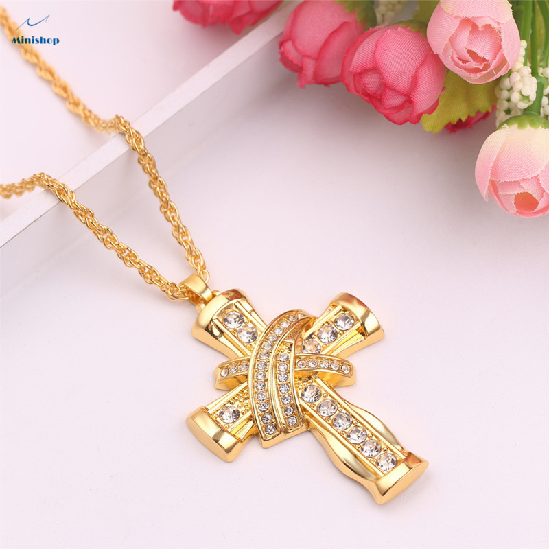 Creative Men Fashion Domainly Diamond 3D Cross Pendant Necklace Shirts Chain Accessories Jewelry