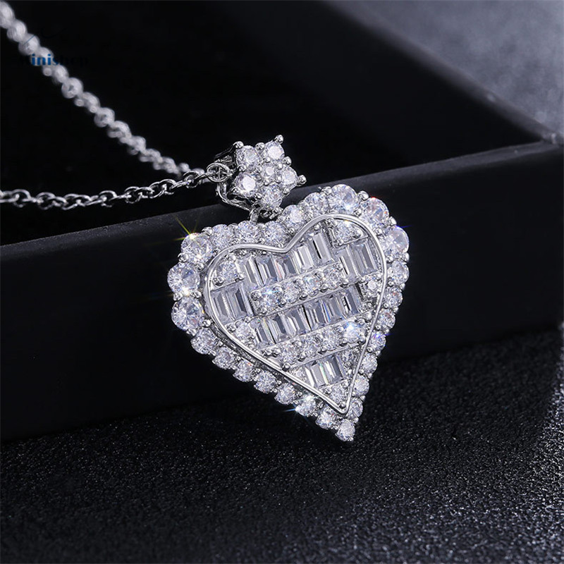 Women Heart-shaped Diamond Pendent Lady Necklace Engagement Clavicle Dress Accessories Jewelry