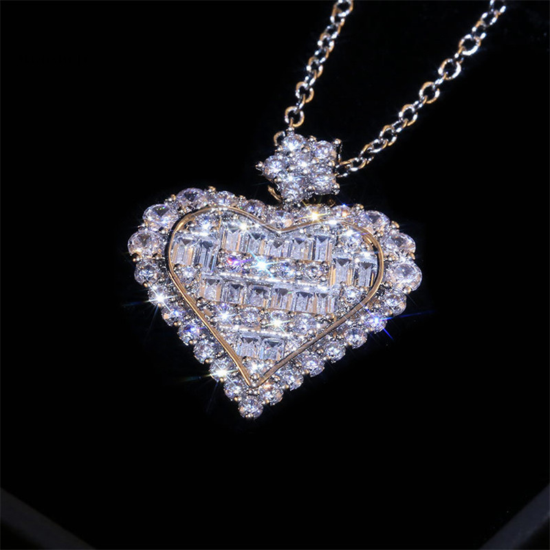 Women Heart-shaped Diamond Pendent Lady Necklace Engagement Clavicle Dress Accessories Jewelry
