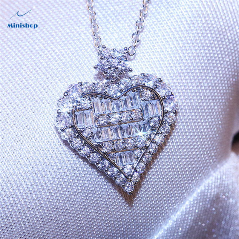 Women Heart-shaped Diamond Pendent Lady Necklace Engagement Clavicle Dress Accessories Jewelry