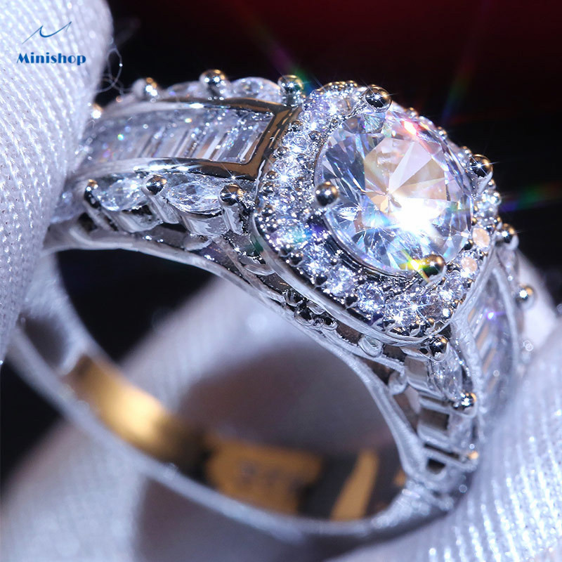 Women Fashion Engagement Wedding Ring Princess Style Diamond Ring Lady Dress Accessories Jewelry