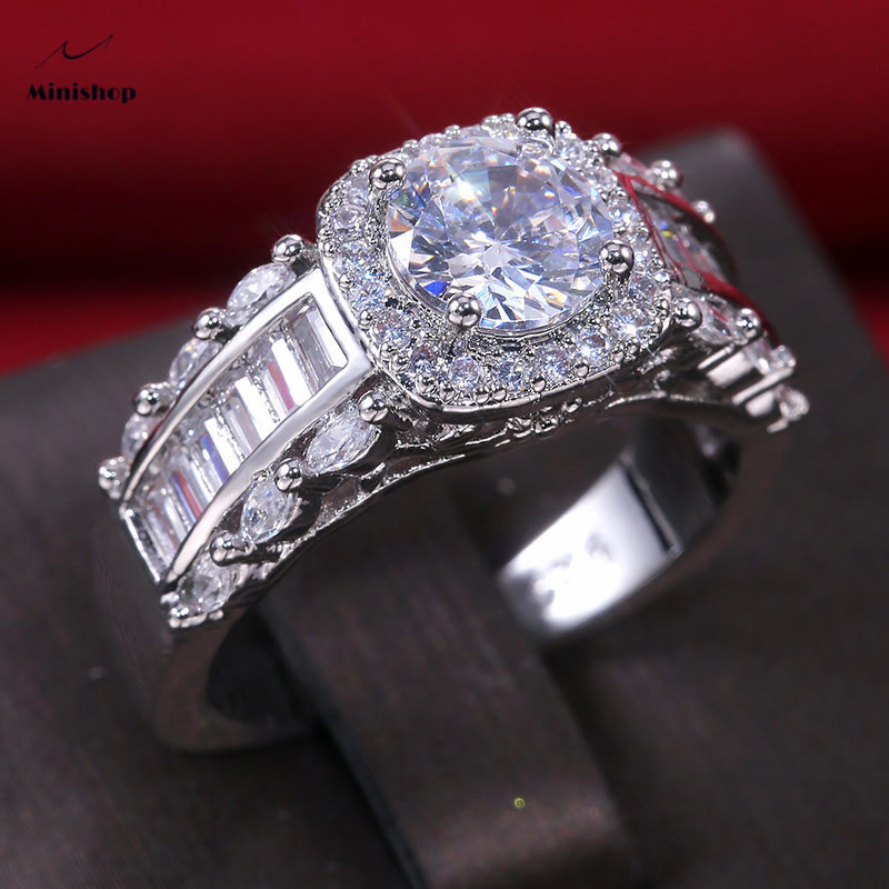Women Fashion Engagement Wedding Ring Princess Style Diamond Ring Lady Dress Accessories Jewelry