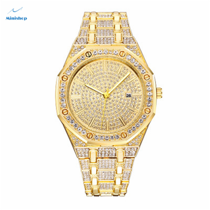 Men Iced Out High Glass Quartz Watch Creative New Diamond Calendar Watch Suit Accessories Jewelry