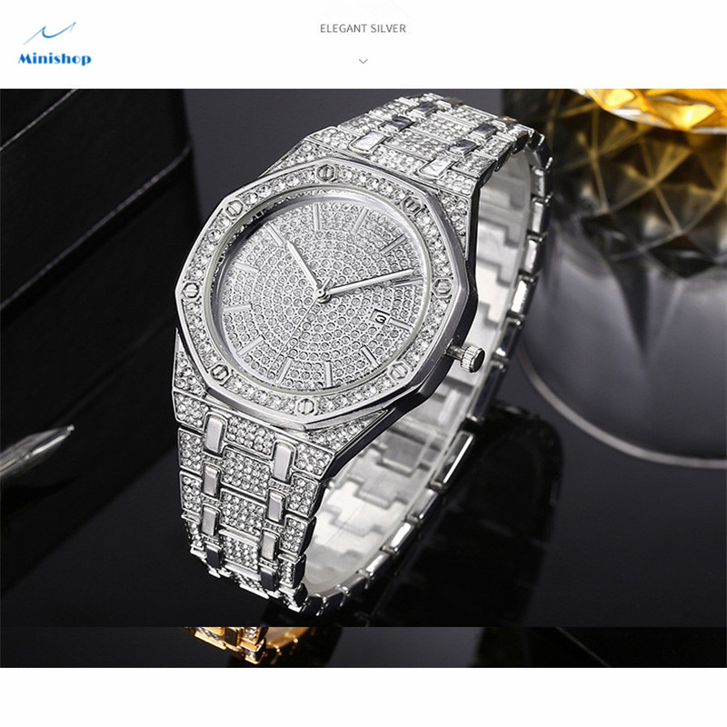 Men Iced Out High Glass Quartz Watch Creative New Diamond Calendar Watch Suit Accessories Jewelry