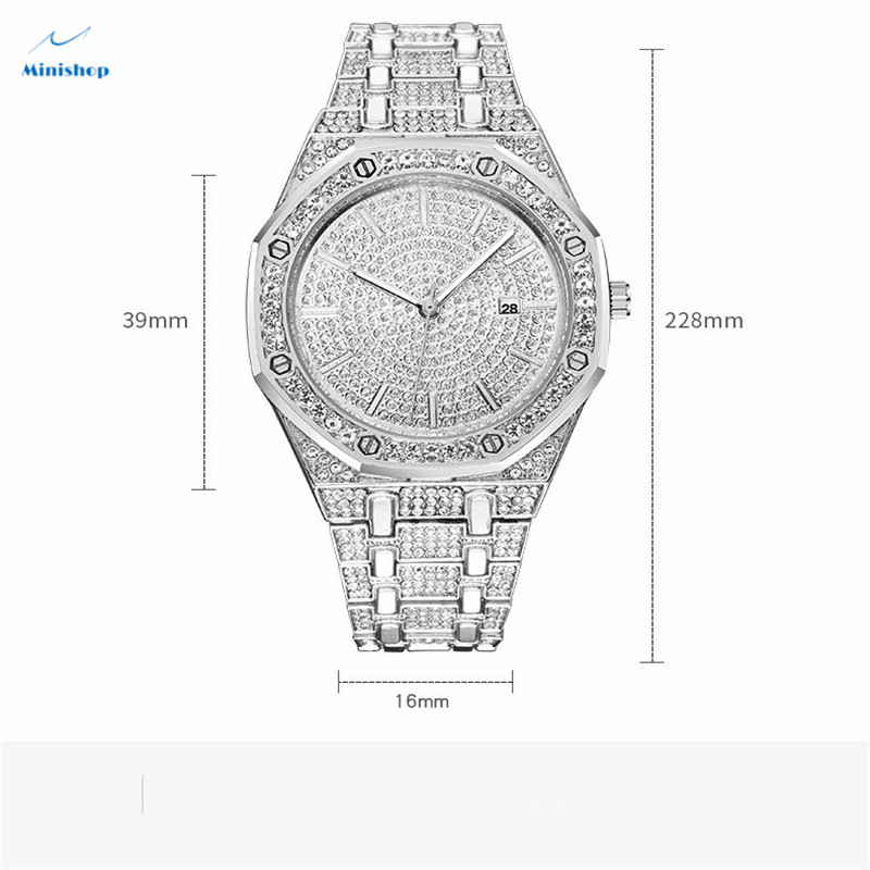 Men Iced Out High Glass Quartz Watch Creative New Diamond Calendar Watch Suit Accessories Jewelry