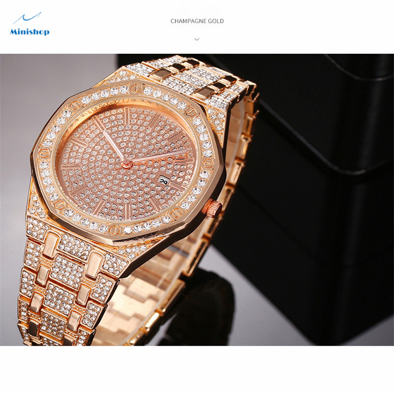 Men Iced Out High Glass Quartz Watch Creative New Diamond Calendar Watch Suit Accessories Jewelry