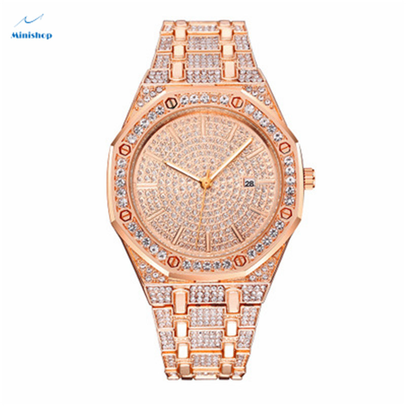 Men Iced Out High Glass Quartz Watch Creative New Diamond Calendar Watch Suit Accessories Jewelry
