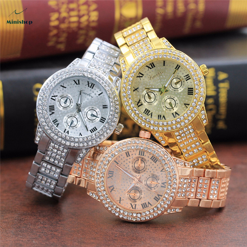Roman Scale Diamond Steel Belt Women's Watch Lady Fashion High Glass  Quartz Watch Dress Accessories