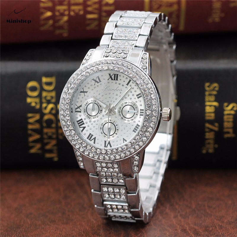 Roman Scale Diamond Steel Belt Women's Watch Lady Fashion High Glass  Quartz Watch Dress Accessories