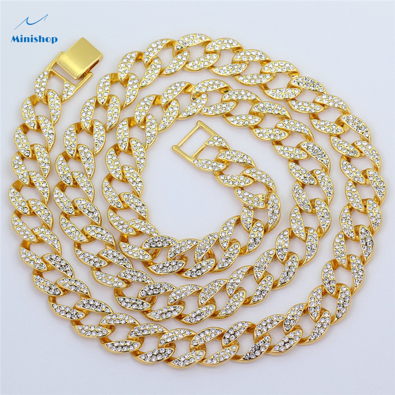 Men Fashion Iced Out Necklace Cuban Style Hip Hop  Cuban Necklace Pendent Watch Accessories