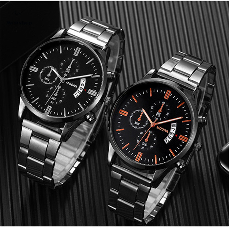 Men New Fashion Steel Strap Watches Men Three - eye Large Window Calendar Men's Watch