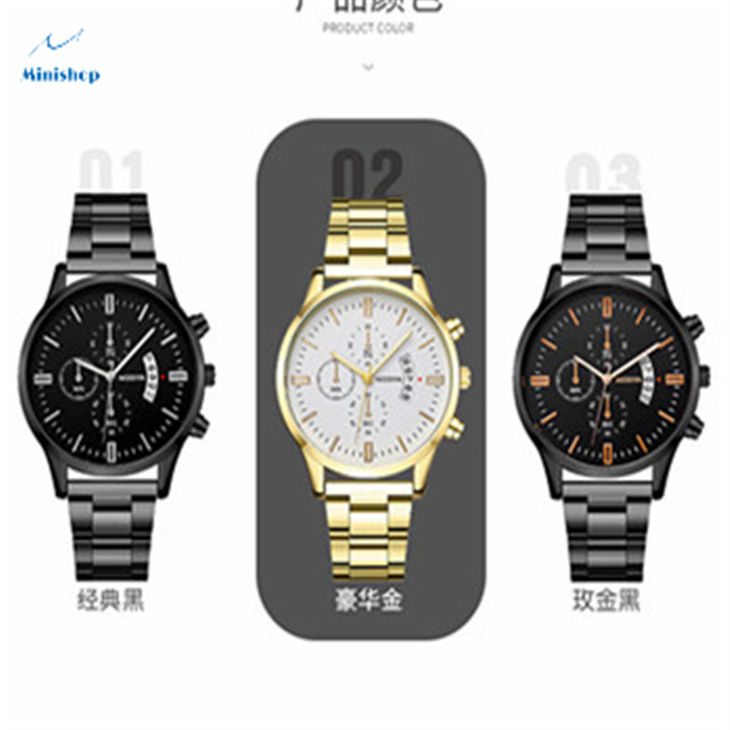 Men New Fashion Steel Strap Watches Men Three - eye Large Window Calendar Men's Watch