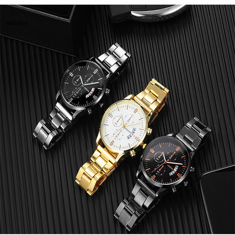 Men New Fashion Steel Strap Watches Men Three - eye Large Window Calendar Men's Watch