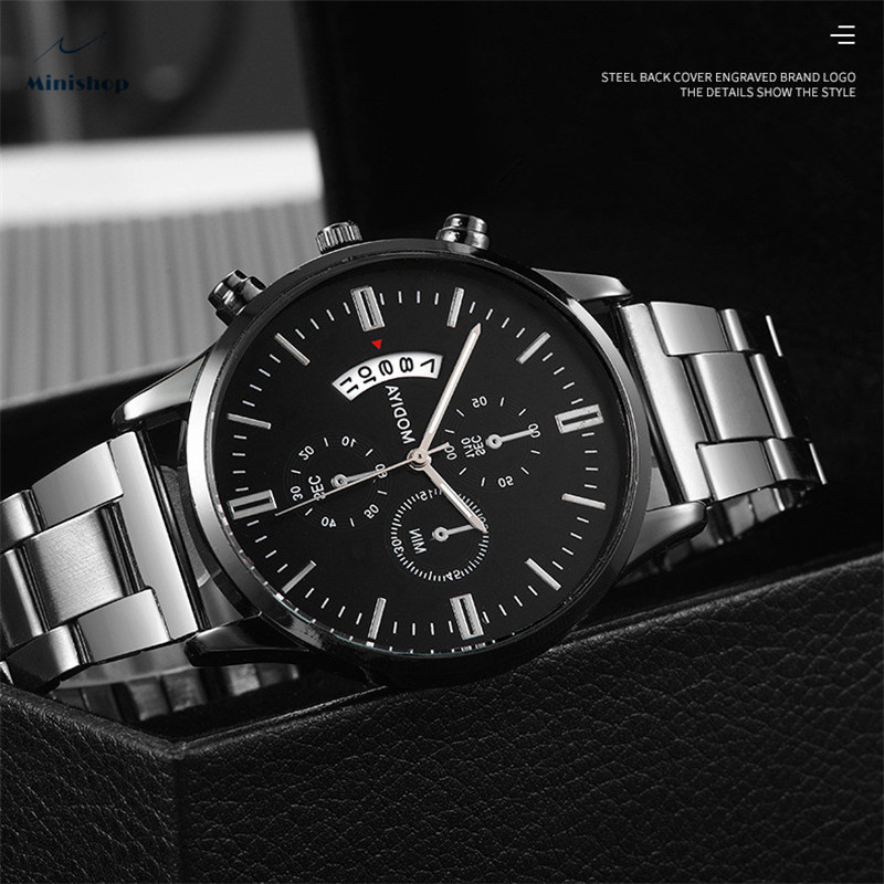 Men New Fashion Steel Strap Watches Men Three - eye Large Window Calendar Men's Watch