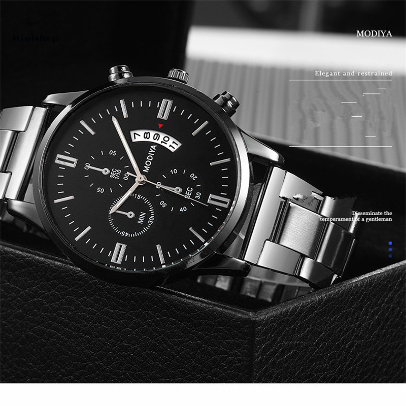Men New Fashion Steel Strap Watches Men Three - eye Large Window Calendar Men's Watch