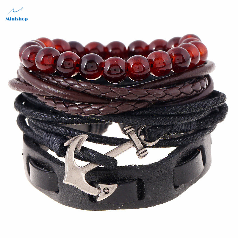 Men Fashion Vintage Braid Anchor Bracelet Leather Bracelet  Nautical Bracelet Shirt Accessories