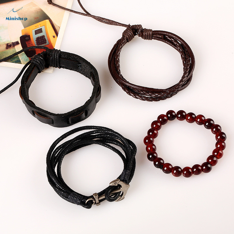Men Fashion Vintage Braid Anchor Bracelet Leather Bracelet  Nautical Bracelet Shirt Accessories
