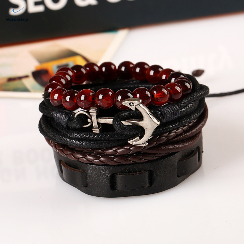 Men Fashion Vintage Braid Anchor Bracelet Leather Bracelet  Nautical Bracelet Shirt Accessories