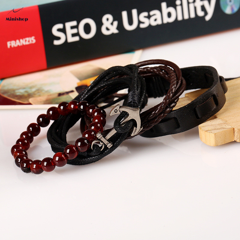 Men Fashion Vintage Braid Anchor Bracelet Leather Bracelet  Nautical Bracelet Shirt Accessories