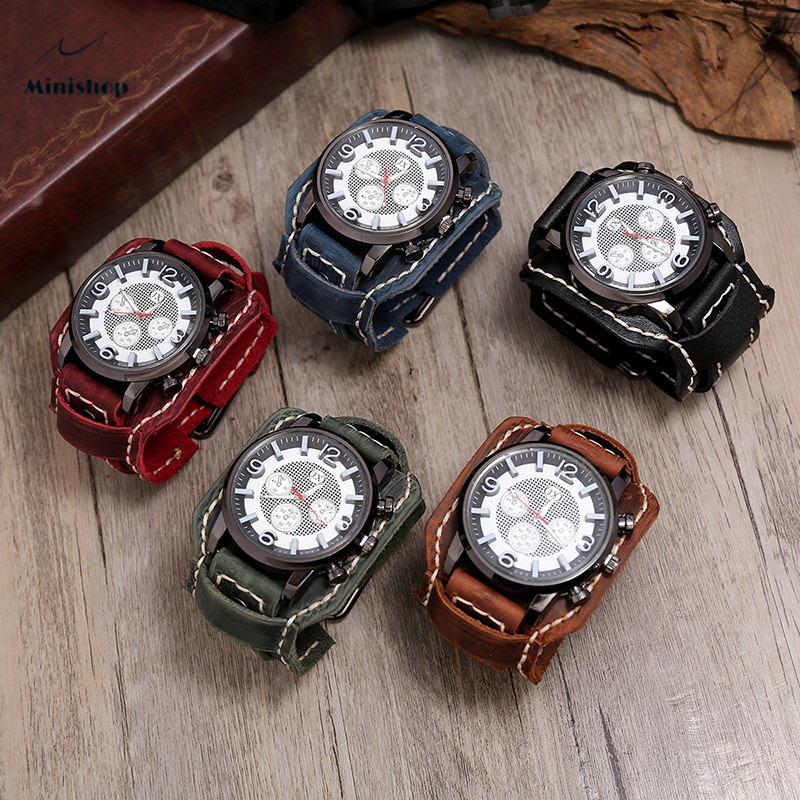 Men Retro Leather Watch Bracelet Fashion punk Style Hip-hop Bracelet Accessories Suit jewelry