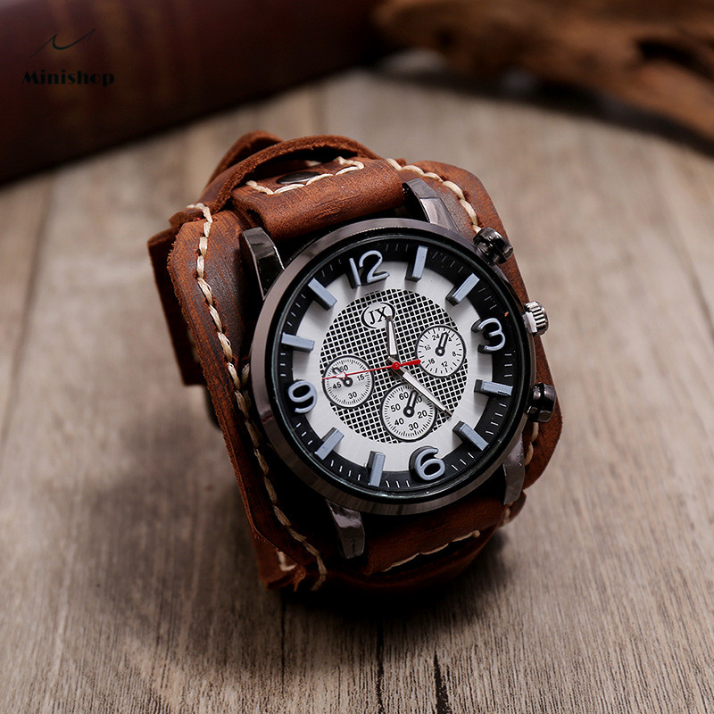 Men Retro Leather Watch Bracelet Fashion punk Style Hip-hop Bracelet Accessories Suit jewelry